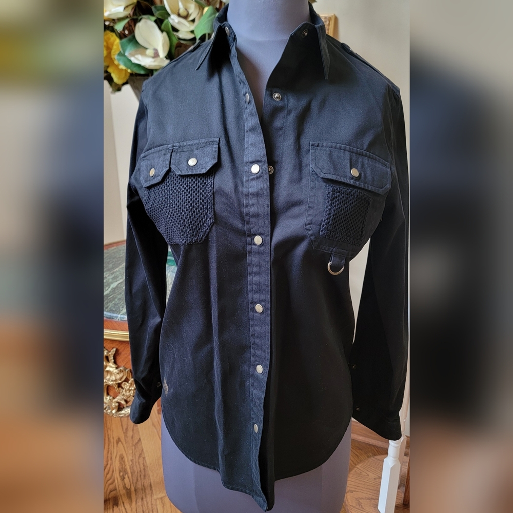 NWOT RALPH LAUREN WOMENS SAFARI OUTFITTERS BLACK LONG SLEEVE SNAP COTTON SHIRT M